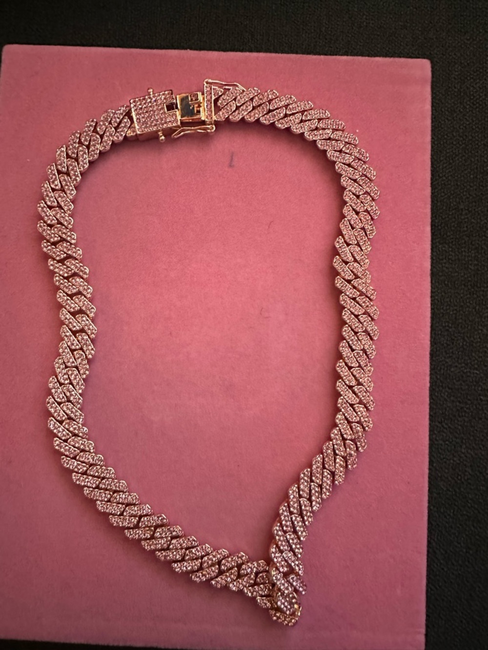 Rose Gold and pink Pave Cuban Link Necklace - Women's Jewelry - Picture 6 of 7